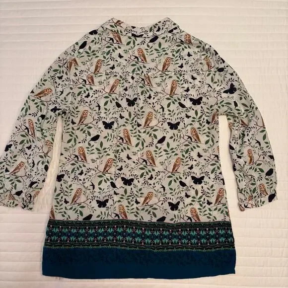 Anthropologie Maeve Women's Owl and Butterfly Tunic Blouse, size 8 - Picture 5 of 6